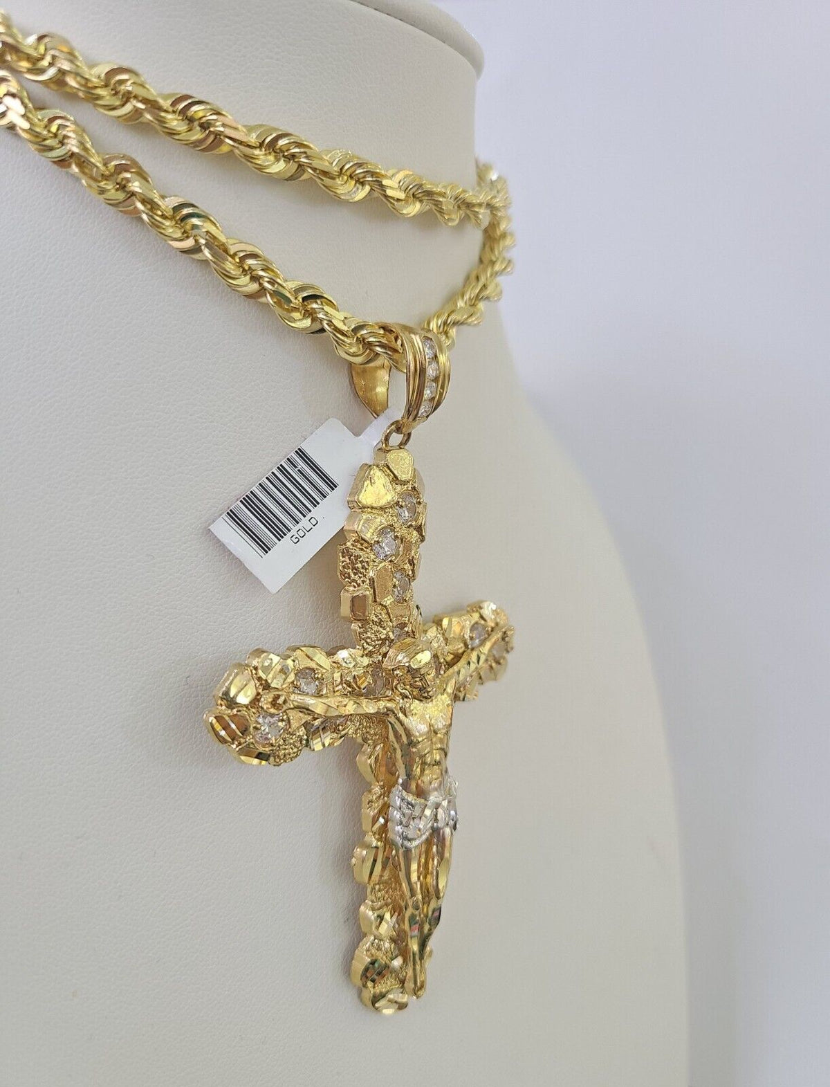 Jesus Rope Silver Chain Real 14k Solid Rope Chain Jesus Cross Charm Set 6mm 18