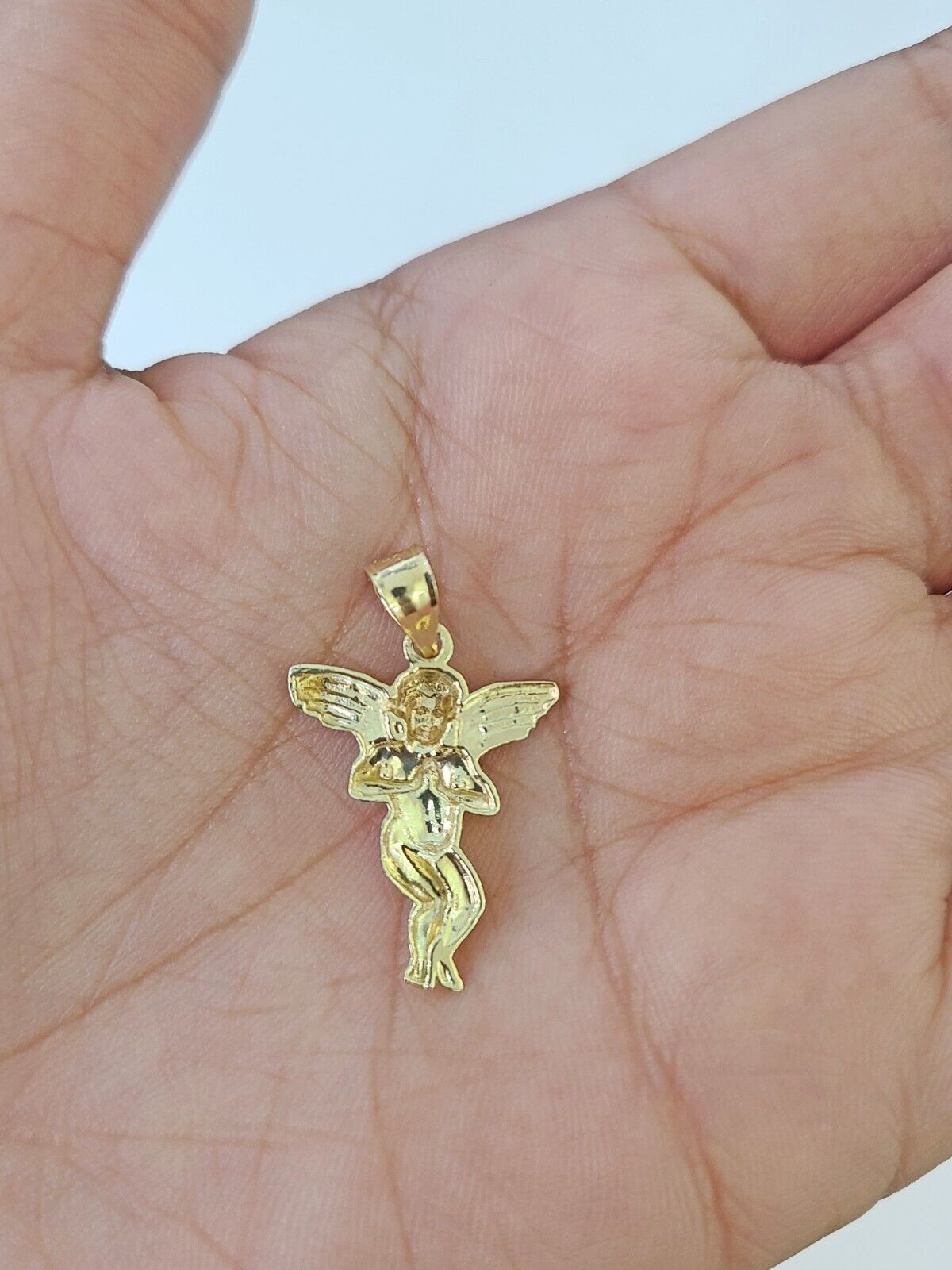 10K Gold Franco Chain Praying Angel Charm SET 16-20 Inches 1mm Ladies Women