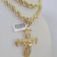 Real 10k Rope Chain Jesus Cross Charm Set 8mm 20"-30" Inch Necklace Yellow Gold