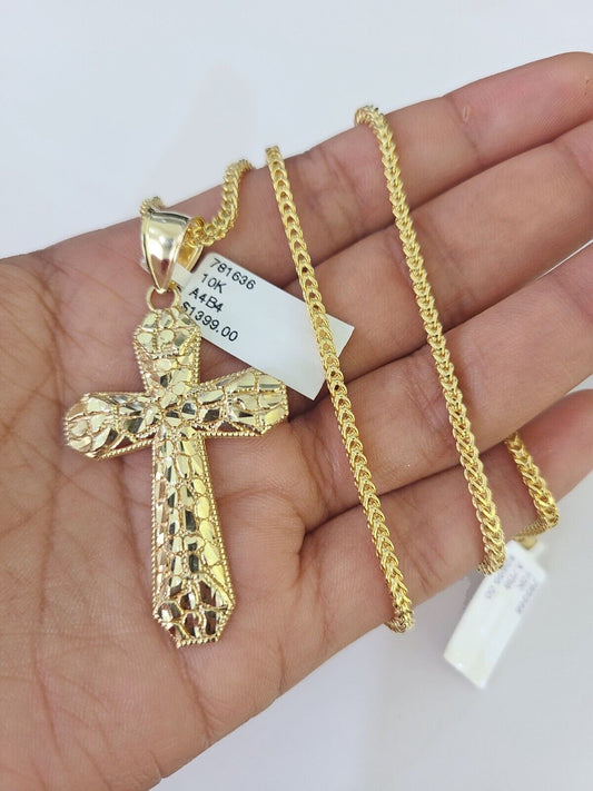 10K Franco Chain Jesus Cross Pendant Charm Necklace 20"-26" 2.5mm Yellow Gold