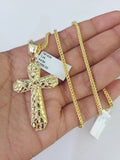 10K Franco Chain Jesus Cross Pendant Charm Necklace 20"-26" 2.5mm Yellow Gold