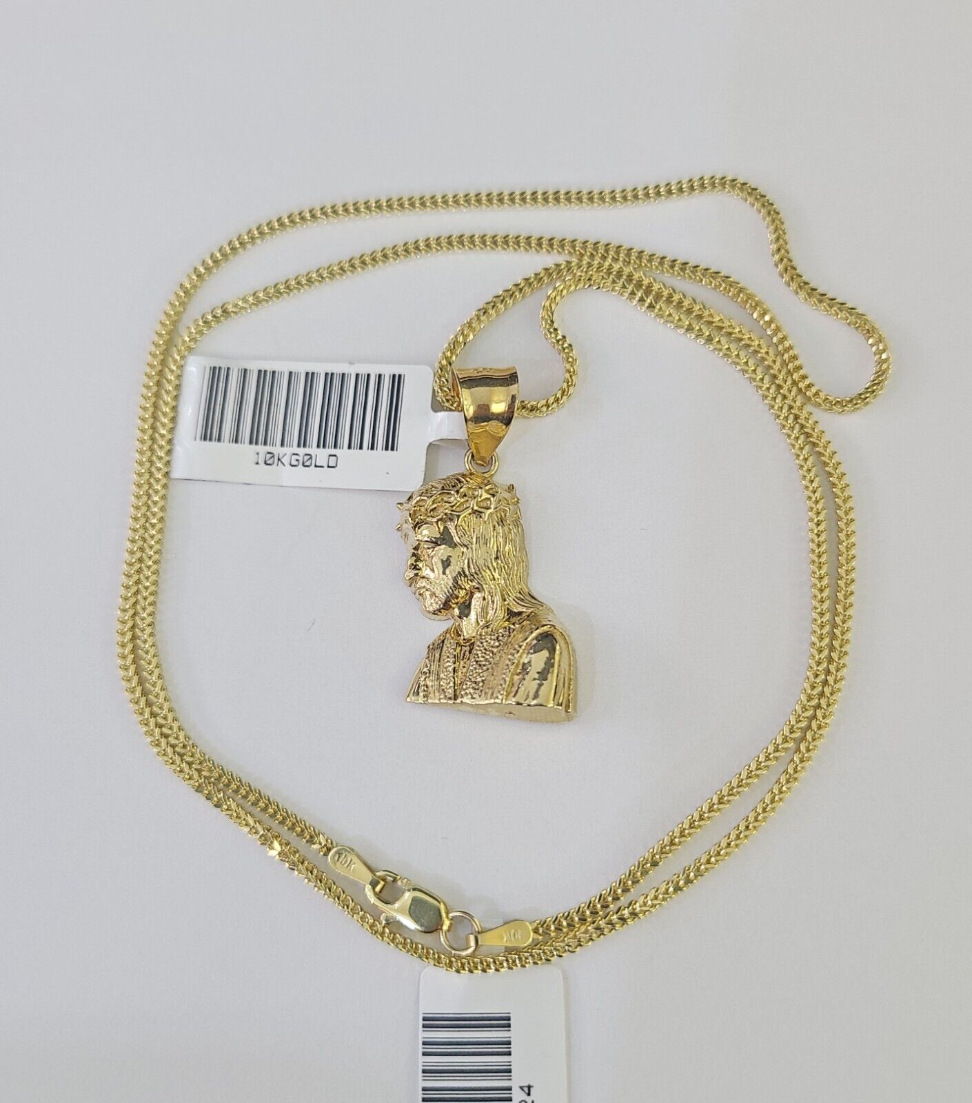 10K Gold Franco Chain Jesus Head Charm SET 18-24 inches 1mm Necklace