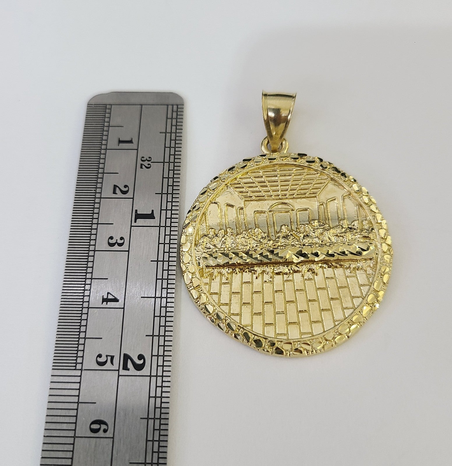 Real 10k Gold Rope Chain Last Supper Nugget Pendant Set 4mm 18"-28"