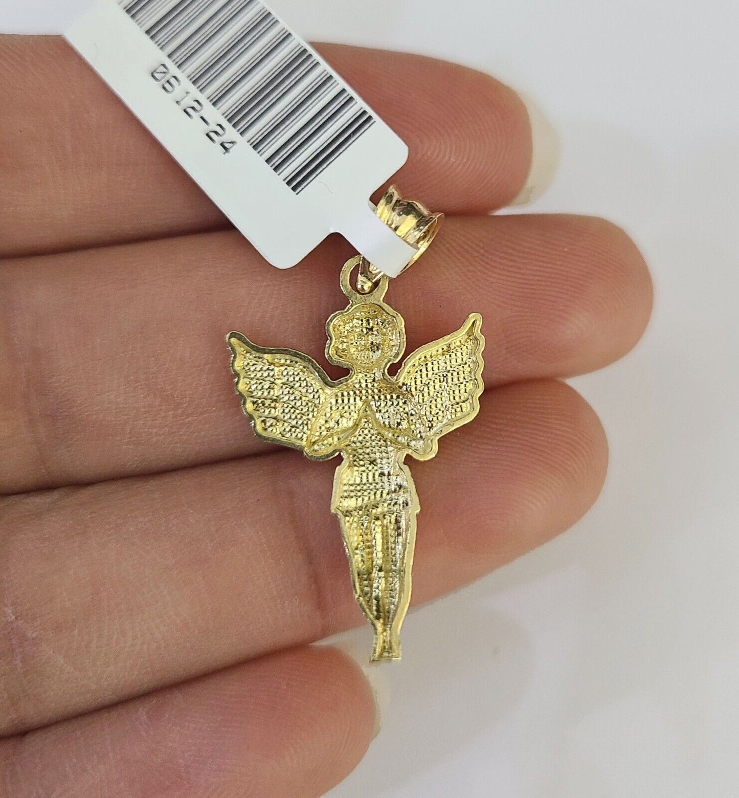 10K Gold Miami Cuban Chain Praying Angel 18"-28" 3mm REAL Pendant Necklace SET