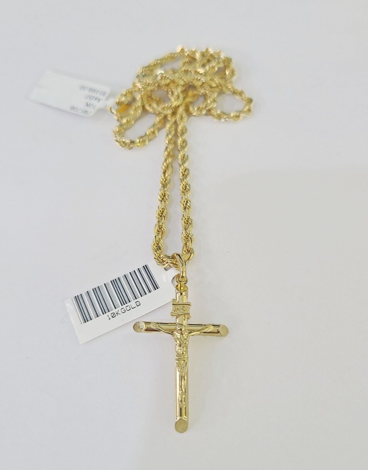 Real 10k 3mm Rope Chain INRI Cross Pendant 18