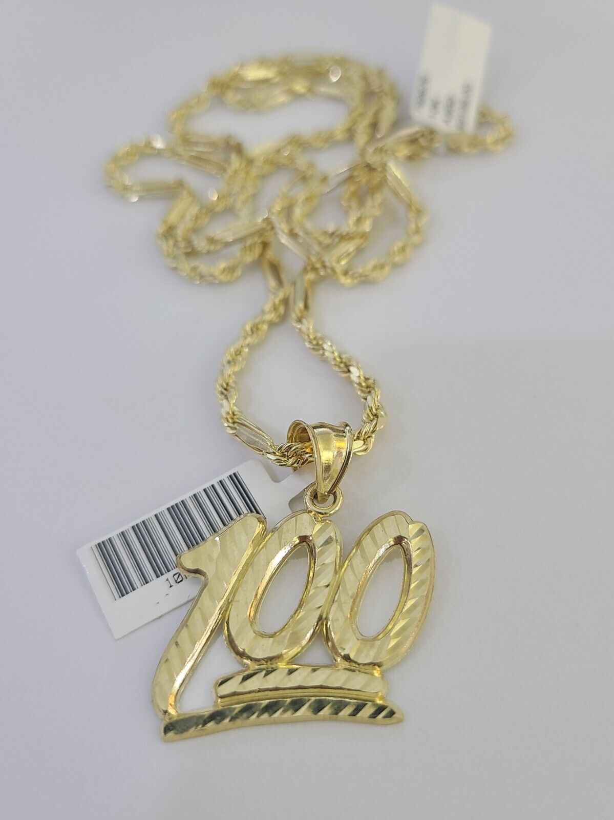 10k Milano Rope Chain 100 Sign Charm Necklace SET 3mm 18" 20" 22" 24"