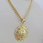 10k Miami Cuban Chain Virgin Mary Charm Set 4mm 18"-28" Necklace Yellow Gold