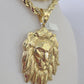 Real 10k Rope Chain Lion Head Charm Set 8mm 20"-30" Inch Necklace Yellow Gold