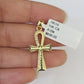 10K Gold Franco Chain Ankh Jesus Cross Charm SET 18-24 inches 1mm Necklace