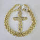 Real 10k Rope Chain Jesus Cross Charm Set 8mm 20"-30" Inch Necklace Yellow Gold