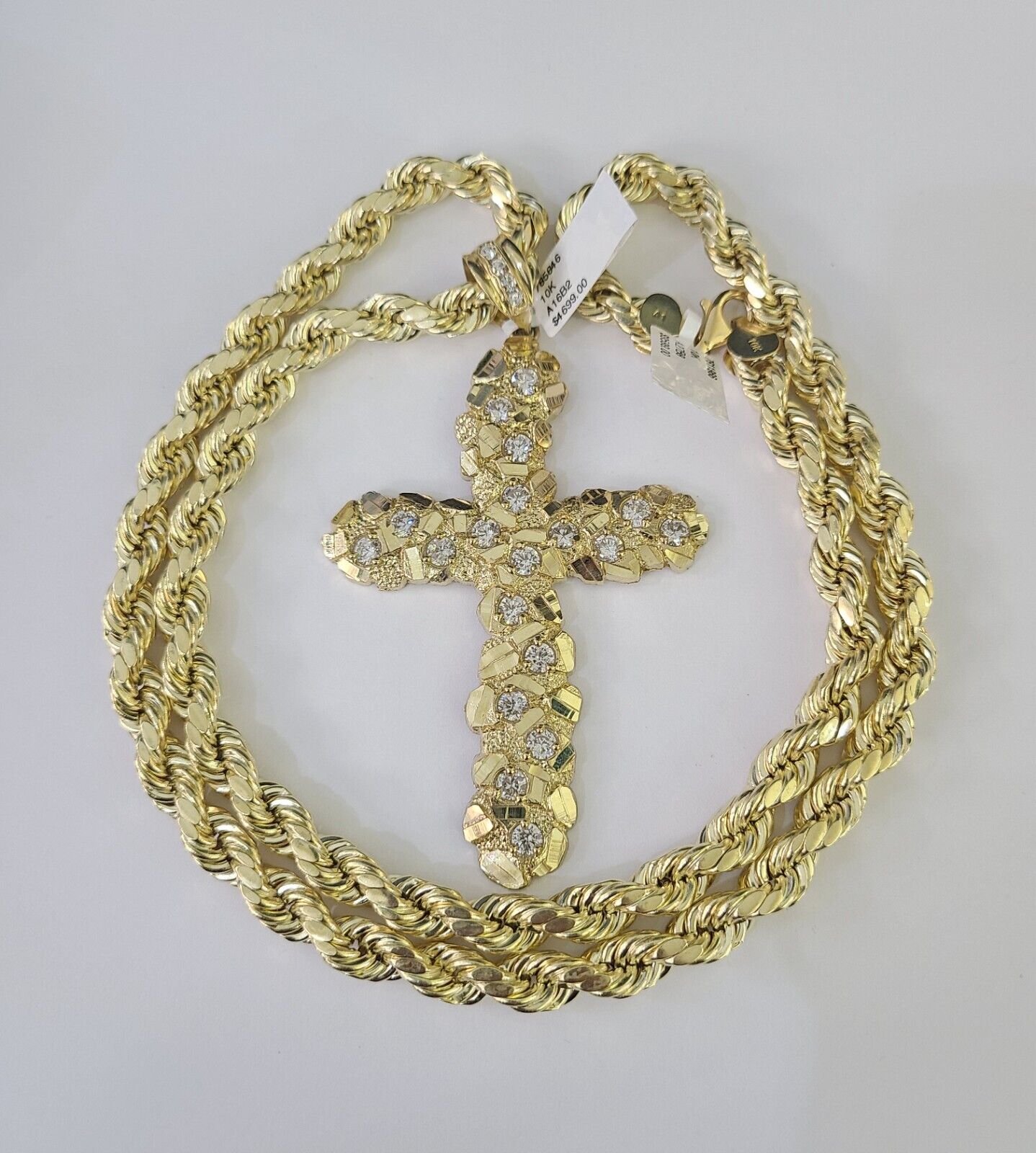 Real 10k Rope Chain Jesus Cross Charm Set 8mm 20"-30" Inch Necklace Yellow Gold