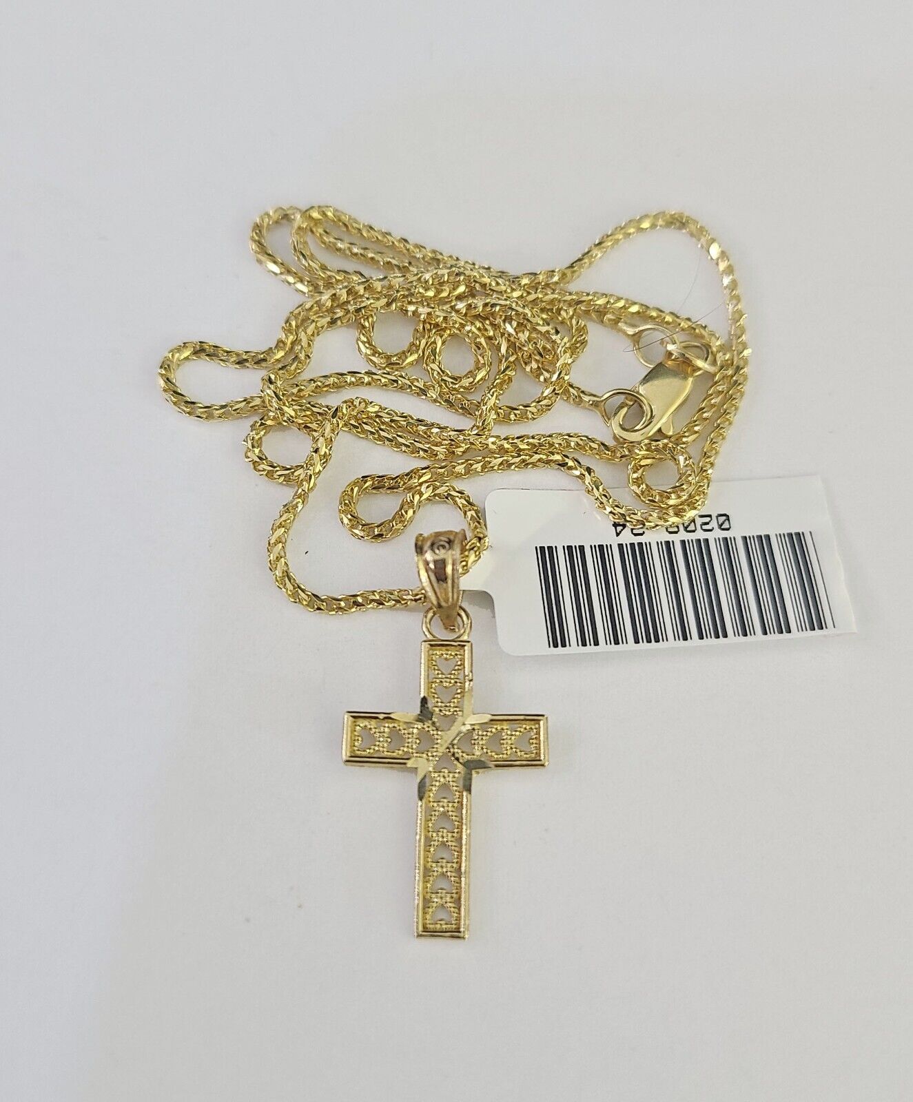 10K Solid Franco Chain Jesus Cross Pendant Charm Necklace 16"-24" 1mm Ladies