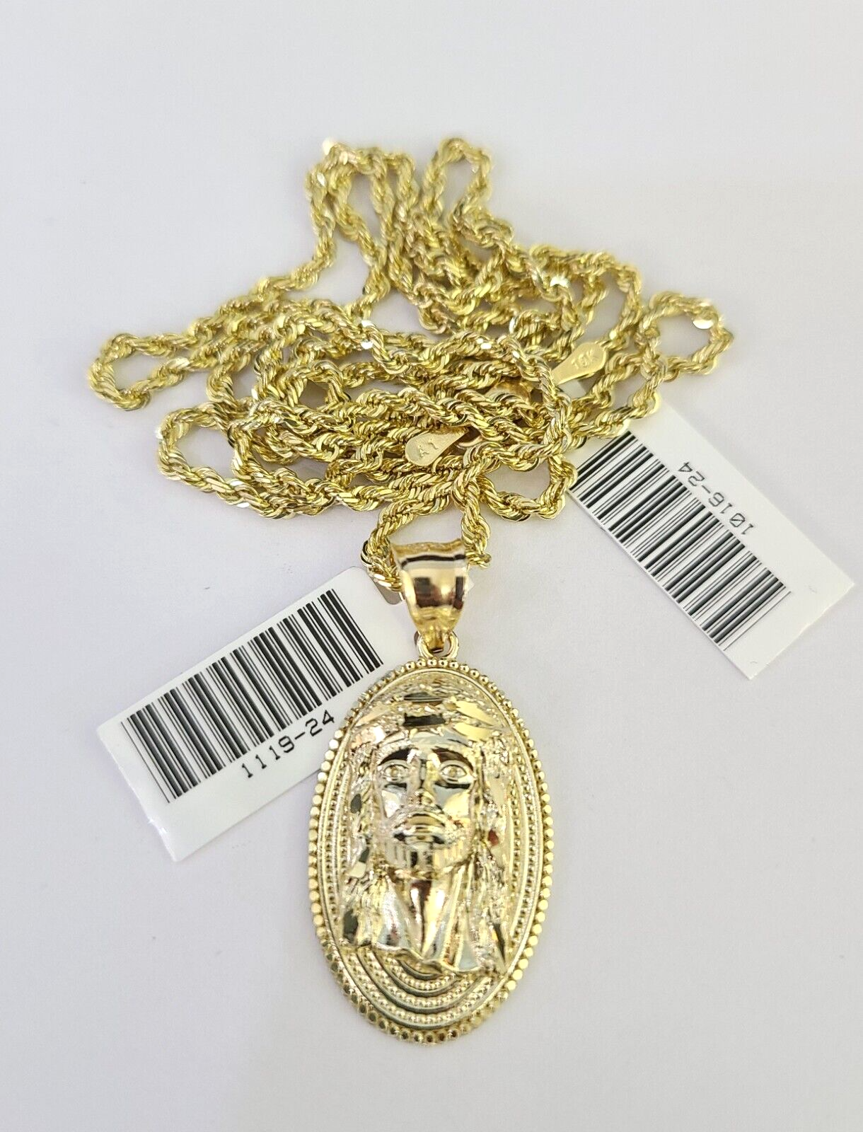 10k Solid Rope Chain 2mm Jesus Head Pendant Charm Necklace SET 18-22" Ladies