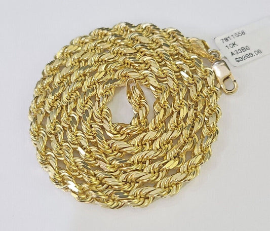 10K Real Solid Yellow Gold Rope Chain Necklace 5mm Length 18" 20" 22" 24" 26"