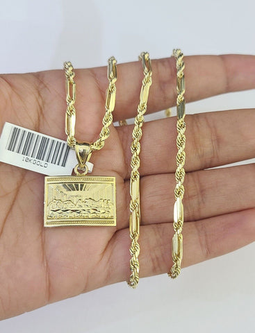 10k Milano Rope Chain Last Supper Charm Necklace SET 3mm 18" 20" 22" 24"