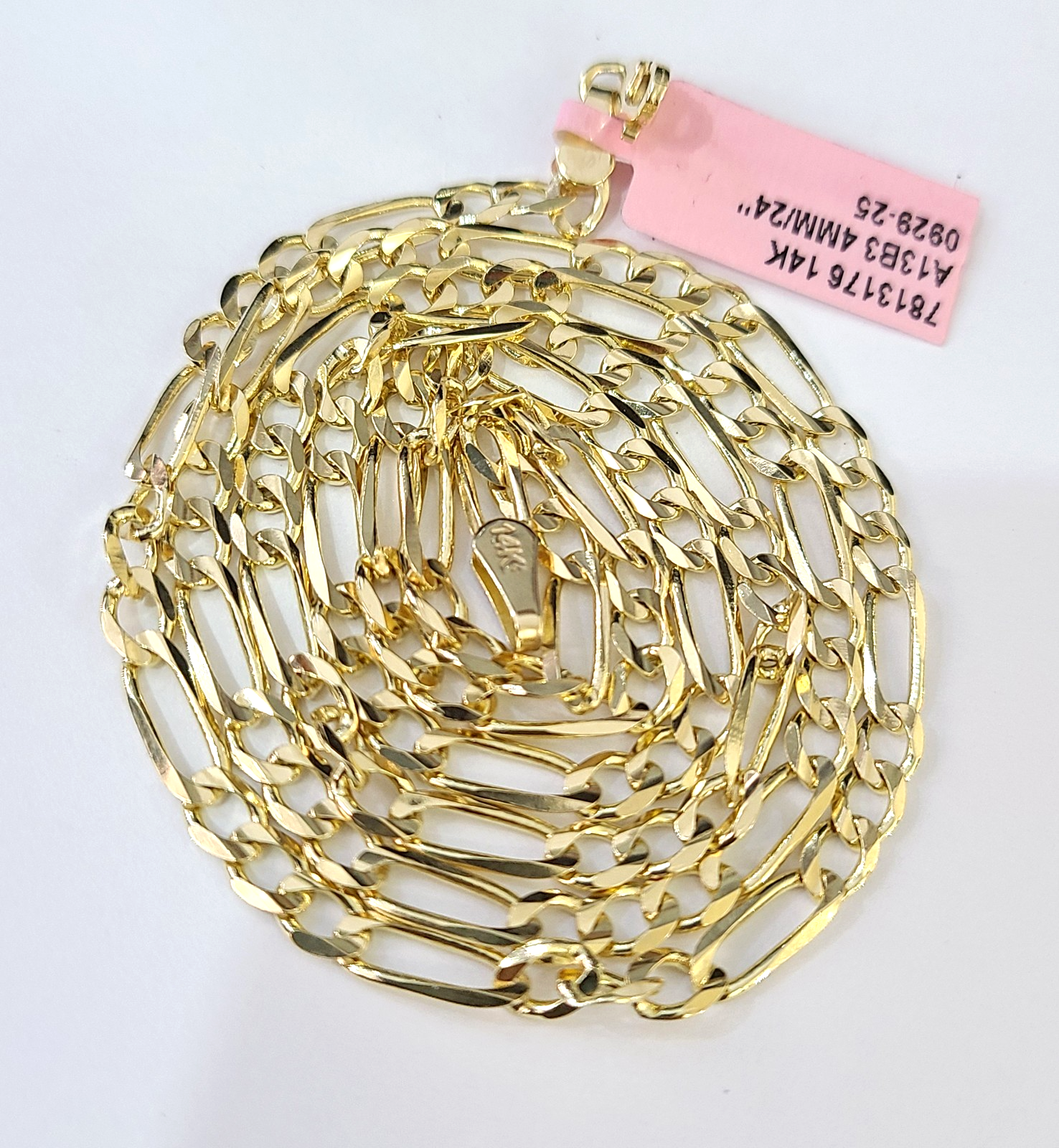 Real 14k Solid Gold Chain Figaro Link Necklace 4mm 18"-28" Men Women 14kt