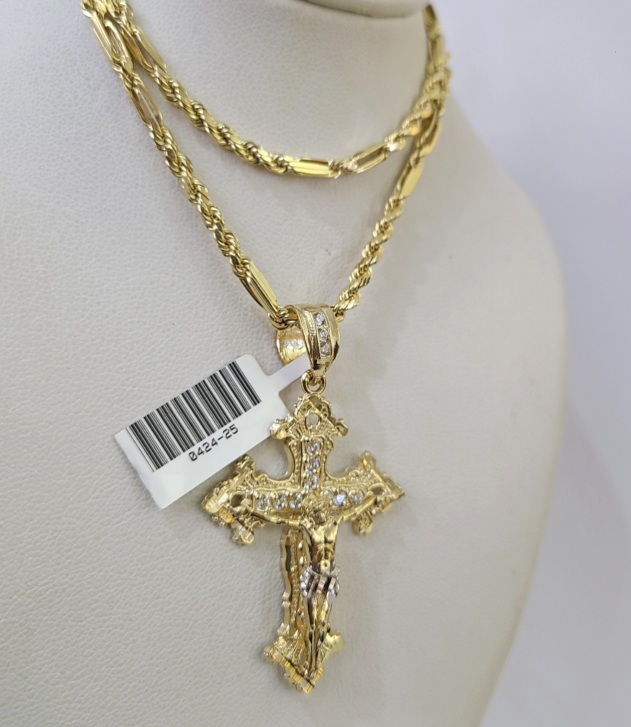 10k Milano Rope Chain Jesus Cross Charm Necklace SET 3mm 18"-26" Pendant