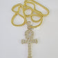 10K Franco Chain Diamond Jesus Cross Pendant Charm Necklace 20"-28" 4mm Gold SET