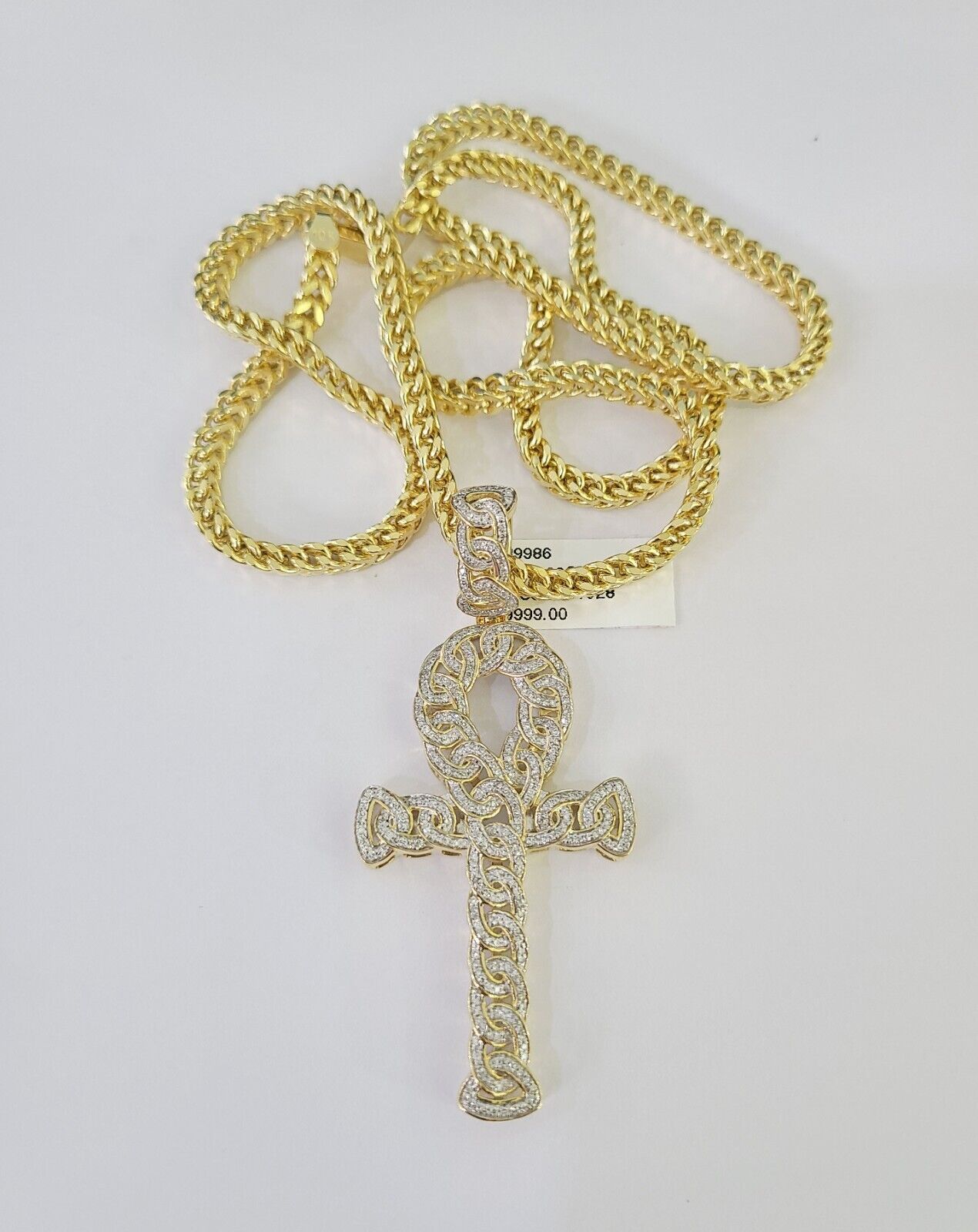 10K Franco Chain Diamond Jesus Cross Pendant Charm Necklace 20"-28" 4mm Gold SET