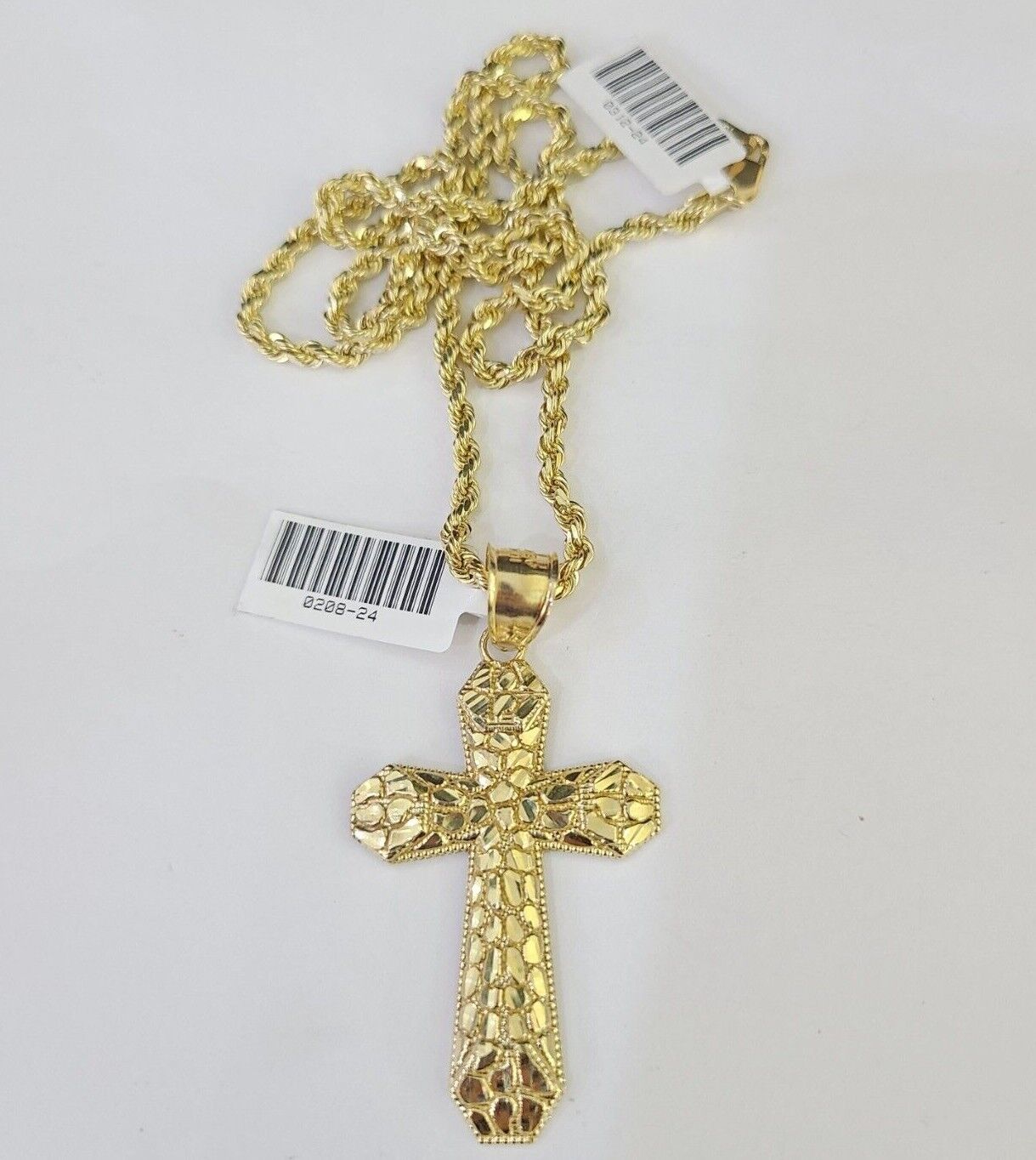 Real 10k Gold Rope Chain Jesus Cross Charm Pendant SET Necklace 3mm 20"-30" Inch