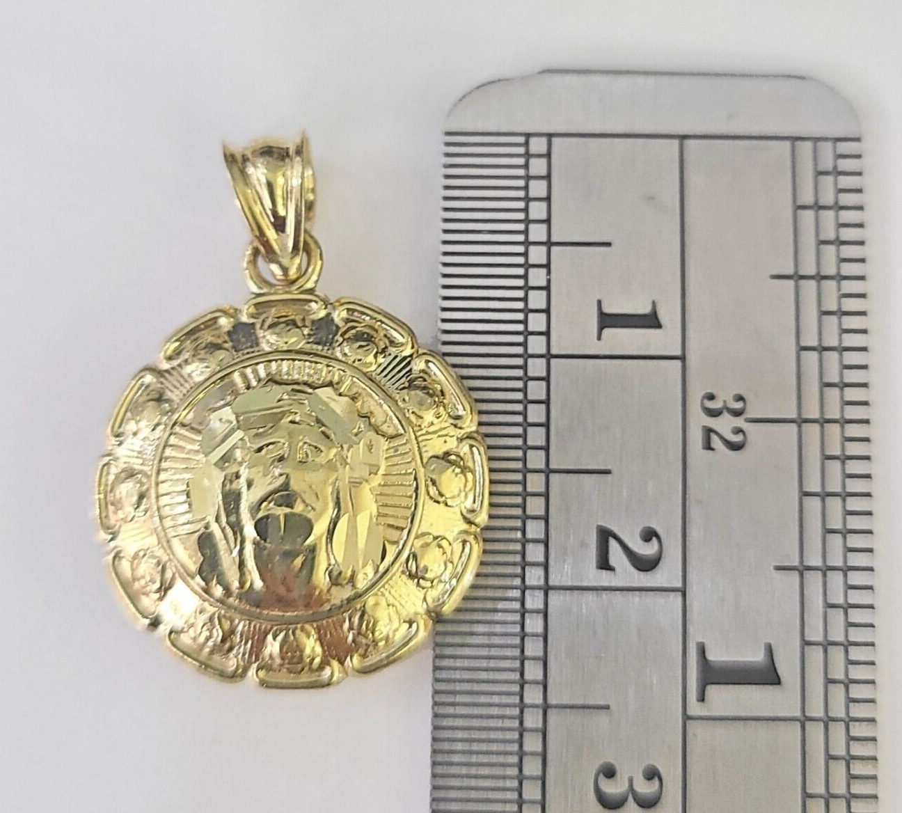 Real 10K Jesus Virgin Mary Pendent Charm Two Sided yellow Gold 1" Guadalupe