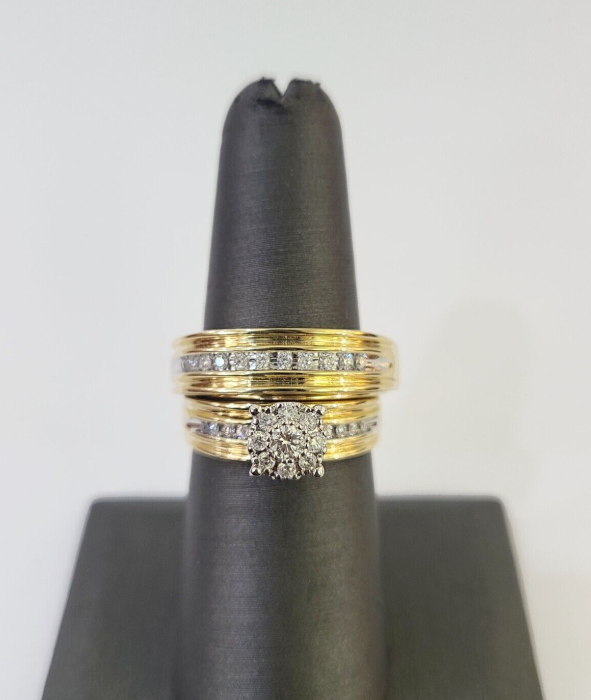 REAL 14k Diamond Ring Yellow Gold Ladies Men Duo SET Wedding Engagement Genuine