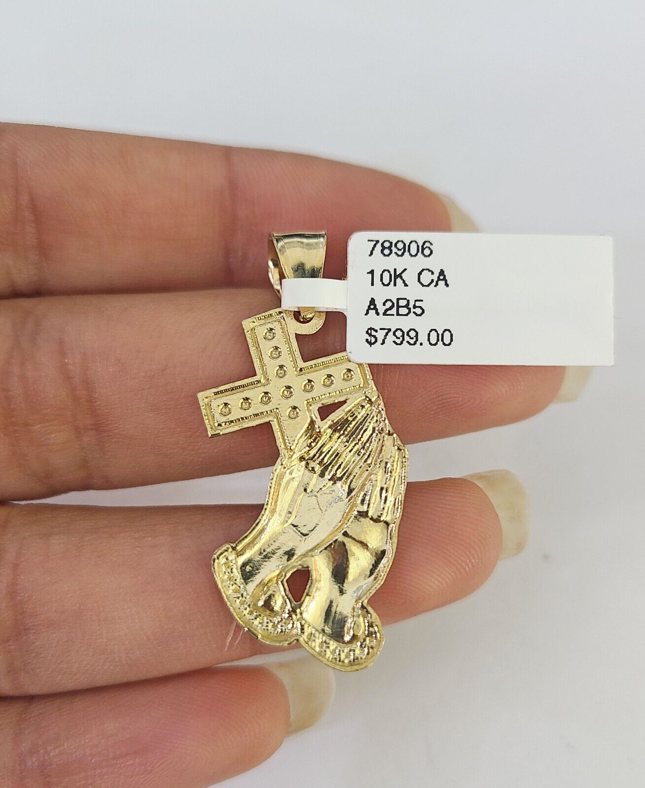 10K Gold Miami Cuban Chain Praying Hands Charm 18"-30" 3mm REAL Pendant