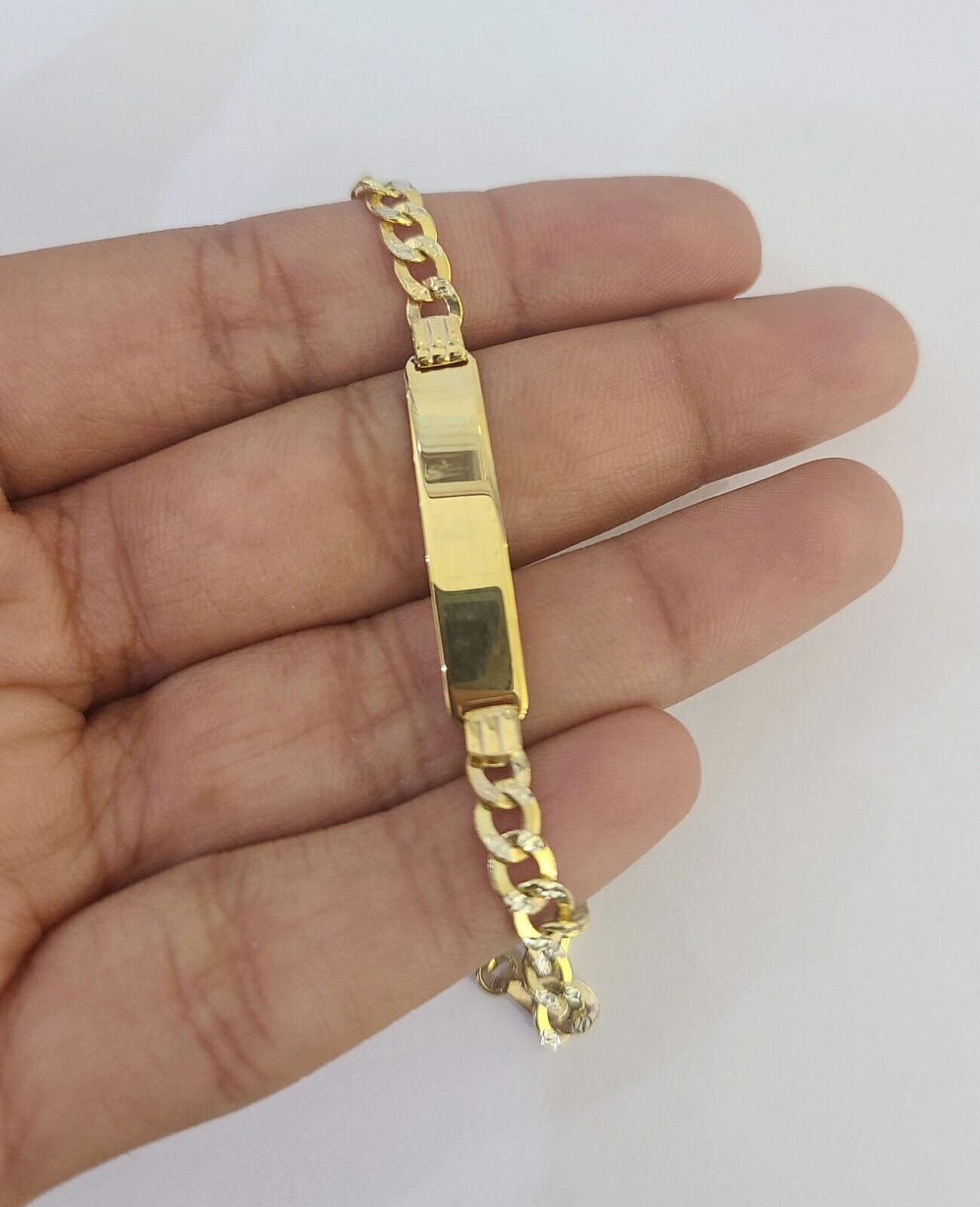 REAL 10K Gold ID Bracelet Kids Baby Diamond Cuts Cuban Curb Link