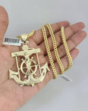 10K Franco Chain Necklace Jesus Anchor Pendant Charm 20"-28" 4mm Yellow Gold SET