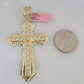 14k Gold Chain Jesus Cross Charm Solid Cuban Curb 10mm 20"-30" SET Necklace