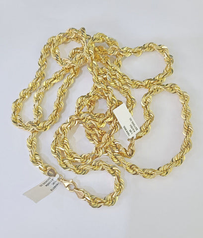 10K Real Solid Yellow Gold Rope Chain Necklace 7mm Length 18" 20" 22" 24" 26" 28