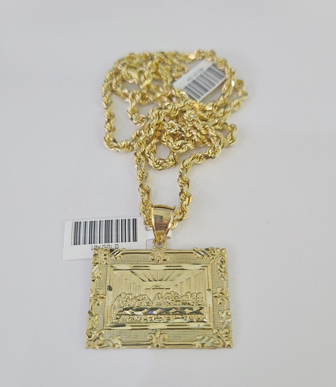 10k Solid Rope Chain Last Supper Charm Set 4mm 20"-28" Necklace Gold Yellow