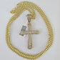 10k Miami Cuban Chain Jesus Cross Charm Set 4.5mm 20"-28" Necklace Pendant Gold