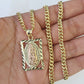 10k Miami Cuban Chain Virgin Mary Charm Set 4mm 18"-28" Necklace Yellow Gold