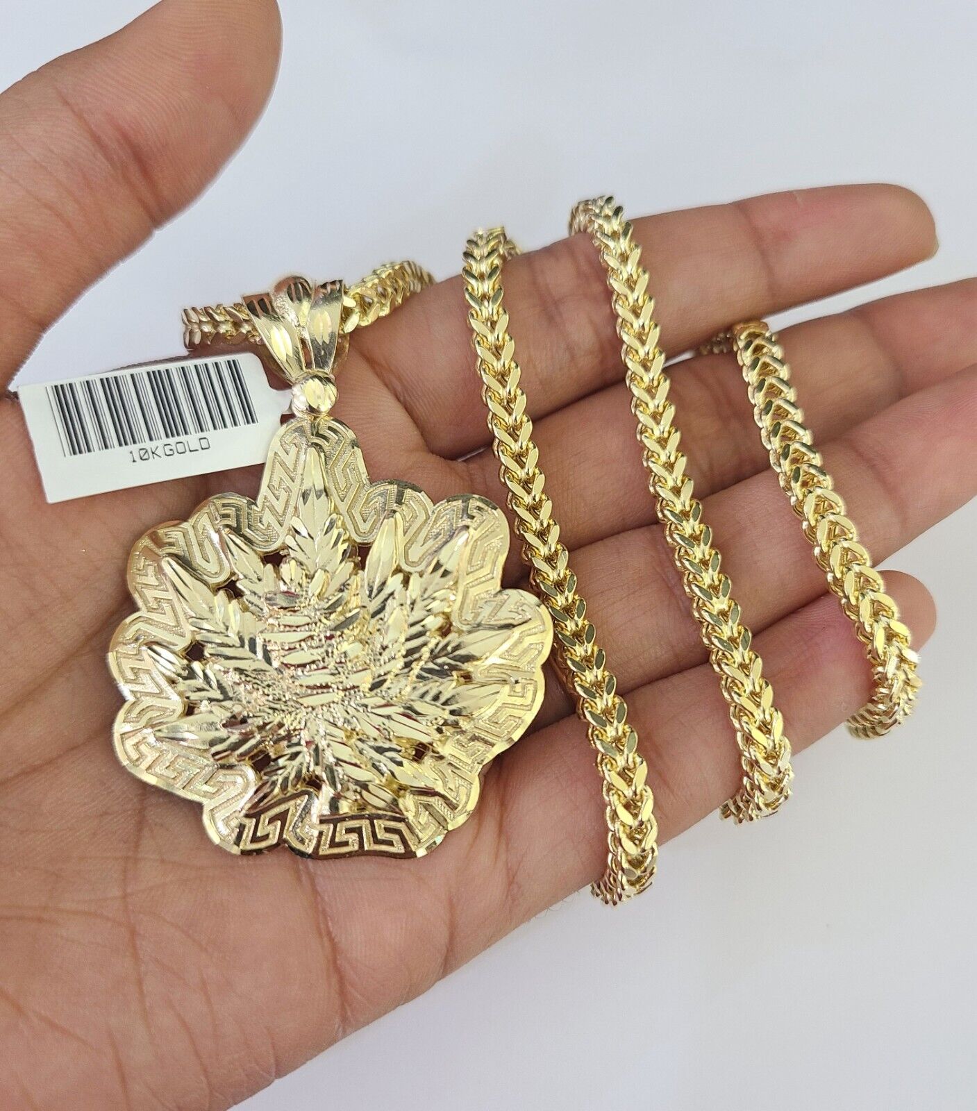 10K Franco Chain Weed Leaf Pendant Charm Necklace 20"-28" 4mm Gold SET Yellow