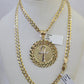 10k Gold Chain Medallion Ankh Charm Solid Cuban Curb Link 5mm 18"-28" Inch SET