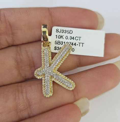 10k Yellow Gold Diamond K Charm Pendant Initial Alphabet Letter Real Genuine