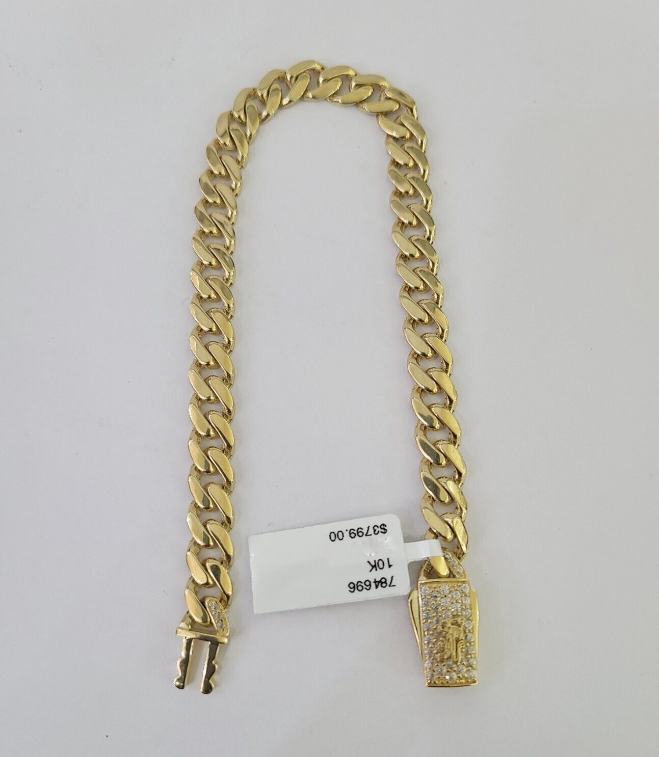 Real 10k Gold Monaco link Bracelet 7mm 7" 8" 10kt Men Women Box Clasp Genuine