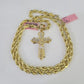 Real 14k Rope Chain Jesus Cross Charm Set 6mm 18"-28" Necklace Yellow Gold