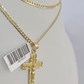 10k Solid Gold Cuban Curb Chain Jesus Cross Pendant 2mm 18"-24" SET Necklace