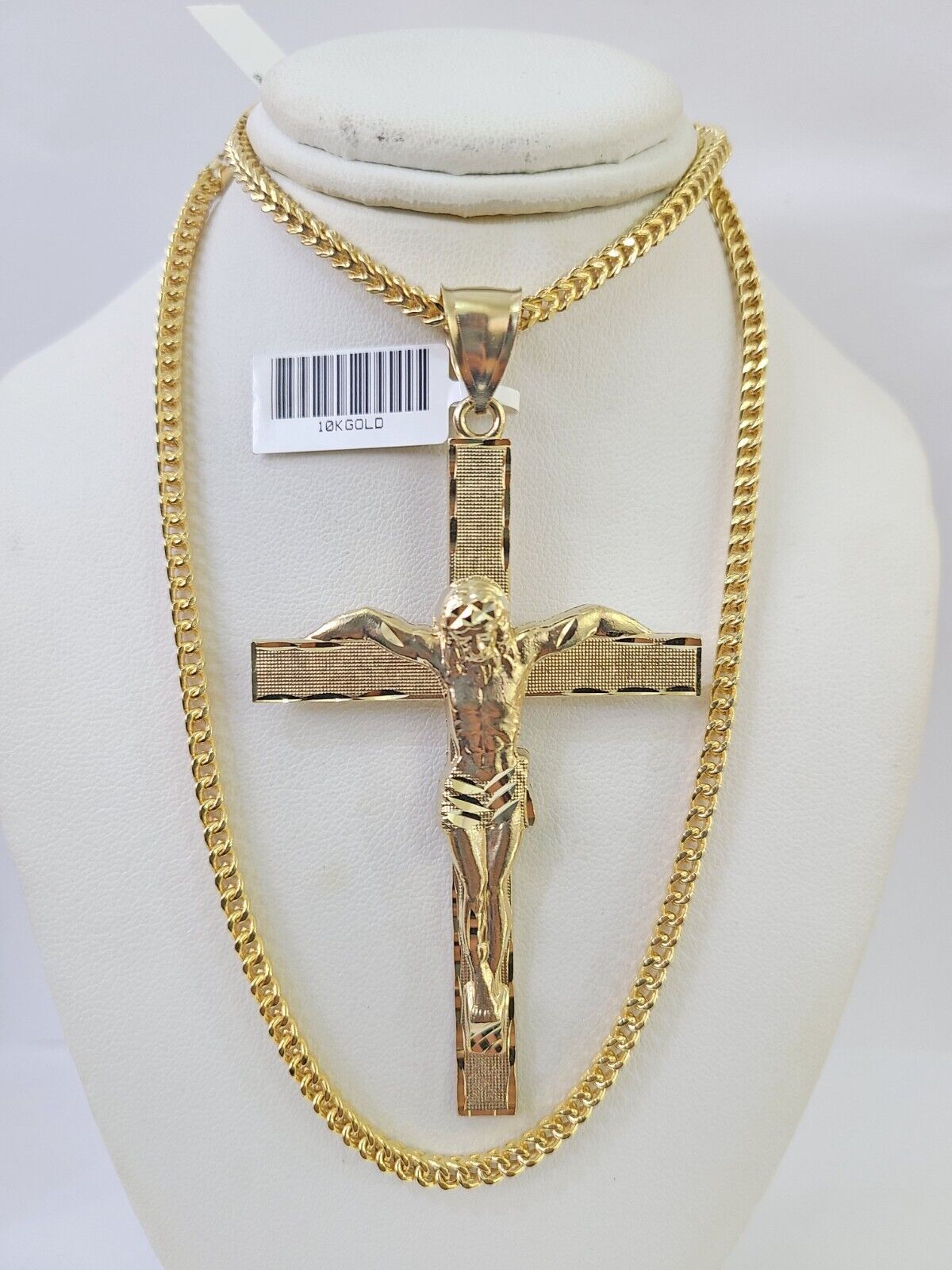 10K Franco Chain Jesus Crucifix Cross Pendant Charm Necklace 20"-26" 3mm Gold