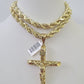 Real 10k Rope Chain Jesus Cross Charm Set 8mm 20"-30" Inch Necklace Yellow Gold