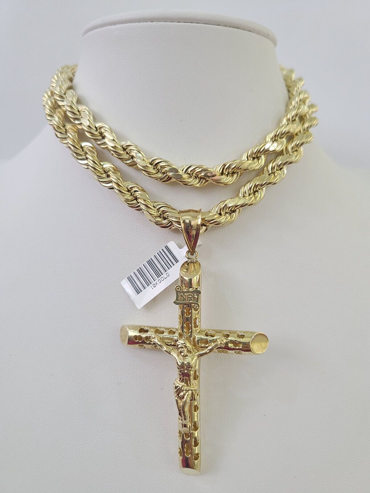 Real 10k Rope Chain Jesus Cross Charm Set 8mm 20"-30" Inch Necklace Yellow Gold