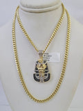 10k Miami Cuban Chain Pharaoh Charm Set 4.5mm 20"-28" Necklace Pendant Gold