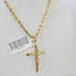 Real 10k 3mm Rope Chain INRI Cross Pendant 18" 20" 22" 24" 26" Gold Set