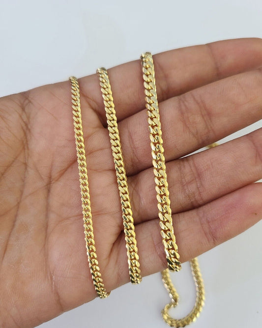 18k Solid Miami Cuban Chain Gold 2.5mm 3mm 4mm 18" 20" 22" 24" Inch Necklace