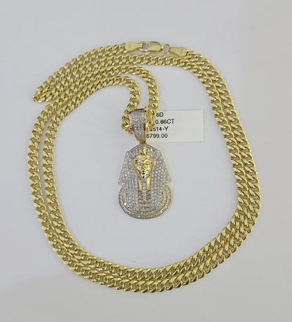 10k Miami Cuban Chain Pharaoh Charm Set 4.5mm 20"-28" Necklace Pendant Gold