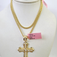 14k Miami Cuban Chain Jesus Cross Charm Pendant 3mm 18"24" inch SET Necklace