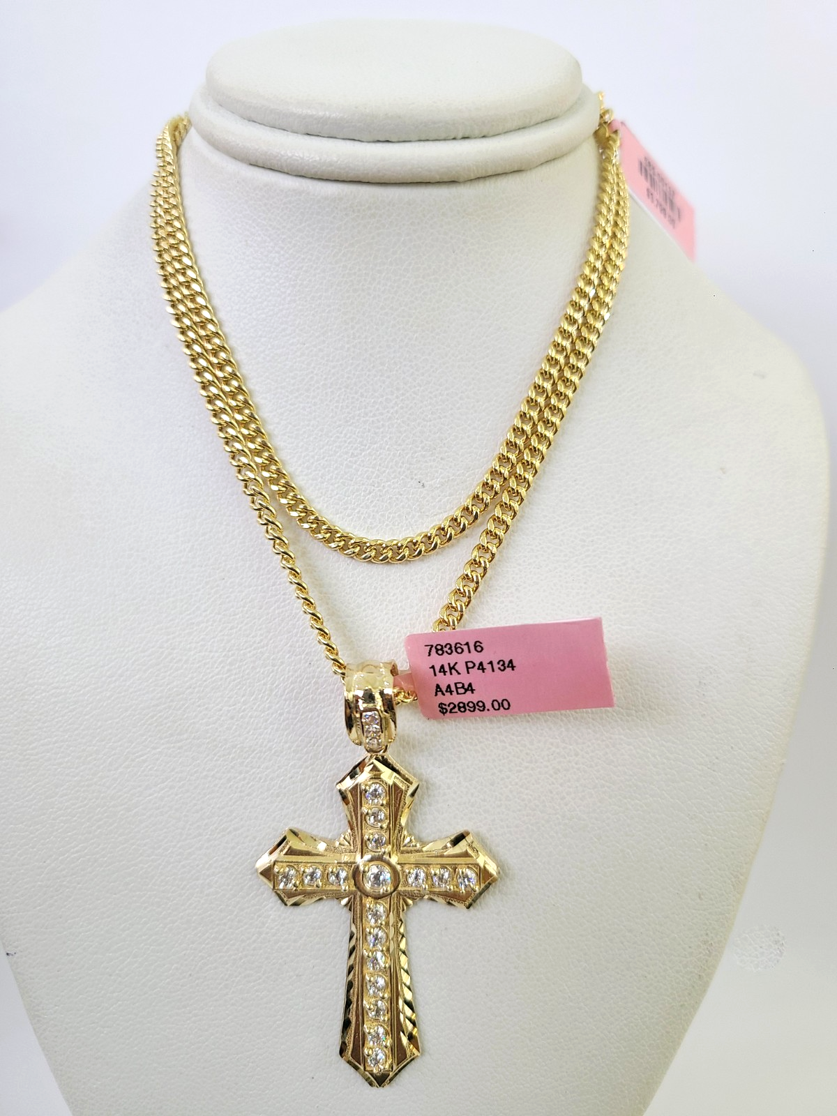 14k Miami Cuban Chain Jesus Cross Charm Pendant 3mm 18"24" inch SET Necklace