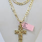 14k Solid Figaro Chain Nugget Cross Pendant Gold 5mm 18-28 inch SET Necklace